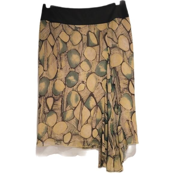 Vintage Y2K Hoss Silk Print Midi Skirt with Ruffle Detail - Size EU 40, US 10 - Picture 1 of 7